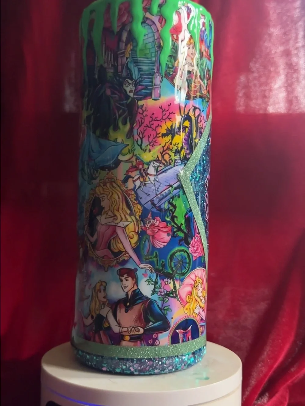 Green and Teal Glitter Princess Accent Tumbler